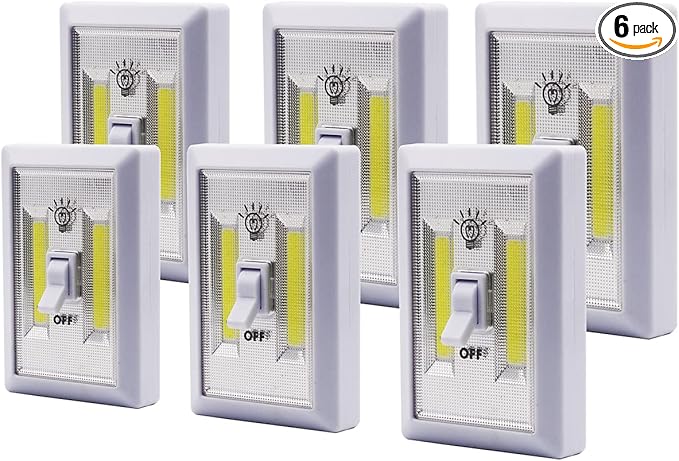 LINLUX Battery Operated Switch LED Lights, Portable Tap Light, Push Closet Light, COB LED Cordless Night Lights, Touch, Wall Mount Under Cabinet, Shed, Kitchen, Garage, Attic, RV(6 Pack)