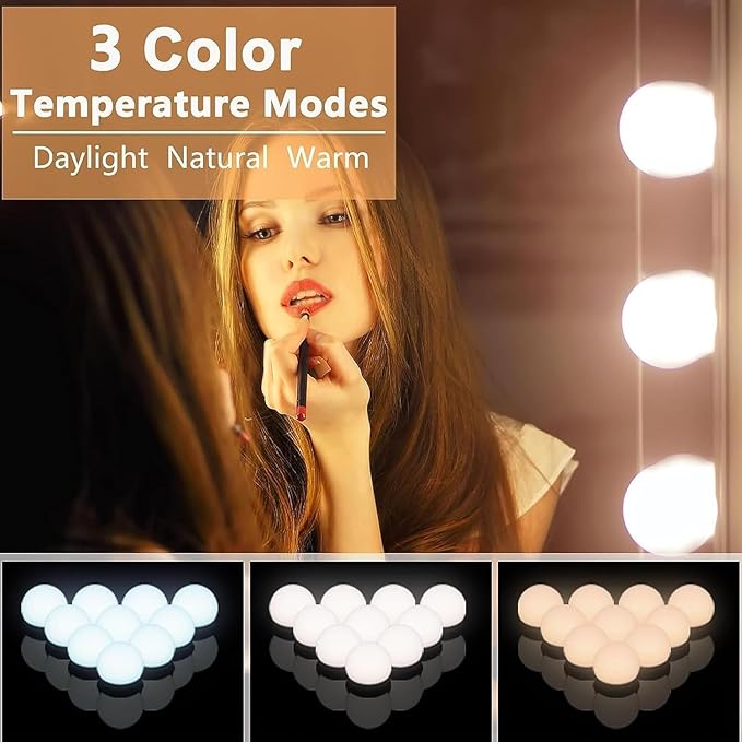 Vanity Lights for Mirror, Hollywood Style Vanity Lights with 10 dimmable Bulbs,Adjustable Color & Brightness,USB Cable(No Mirror Include)