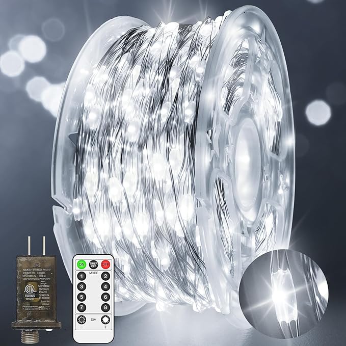JXLEDAYY 403 FT 1200 LED Christmas Fairy Lights Plug in String Lights Outdoor Decorations Waterproof with Timer 8 Modes Memory for Holiday Wedding Party Garden-Cool White