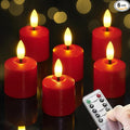 Small Flickering Tea Light Flameless Candles with Battery and Remote,1.5" x2.5" Red LED 2/4/6/8H Timer Votive Battery Operated Pillar Plastic Long Lasting 6pcs Tealight Candles