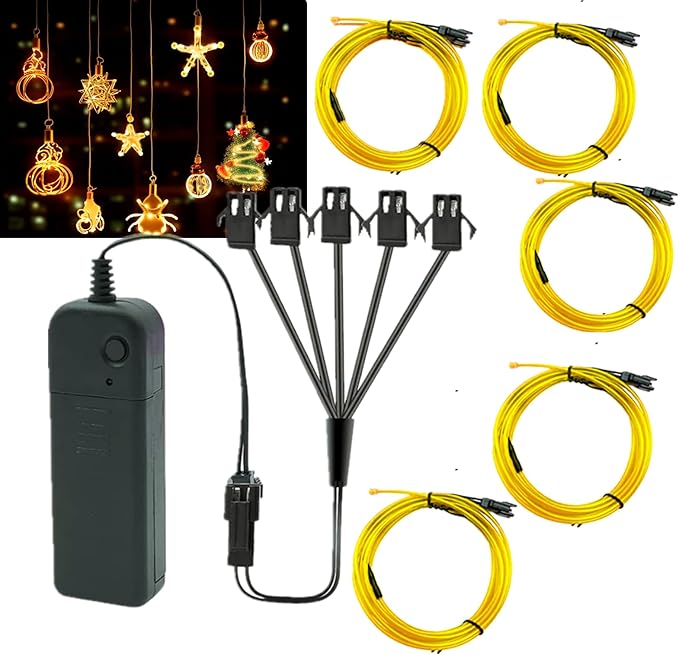 Ourbest EL Wire Lights Battery Powered, Wearable Led Wire Lights 5in1 neon String Light,DIY neon Sign kit Stay/Slow/Fast Flash Party Decoration 1M Yellow