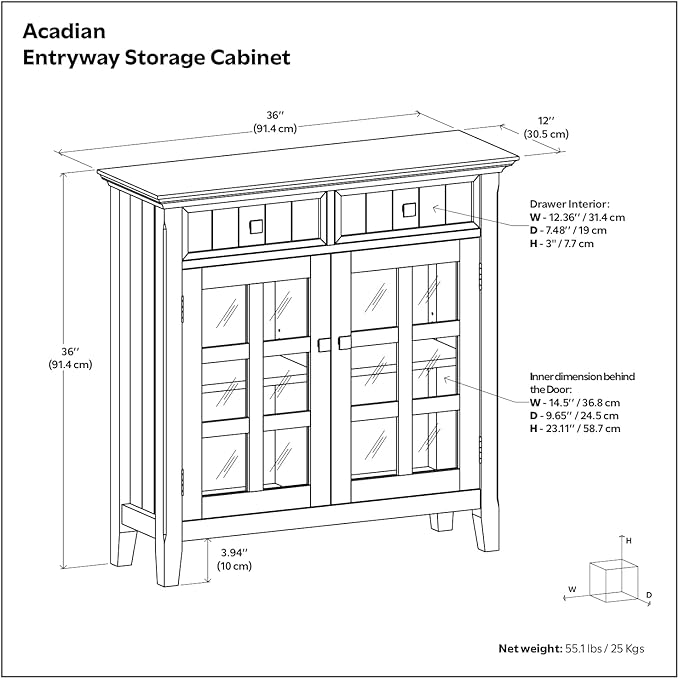 SIMPLIHOME Acadian Solid Wood 36 inch Wide Small Storage Bench and 36 inch Wide Storage Cabinet in Black for the Living Room, Entryway, and Family Room, Transitional Style