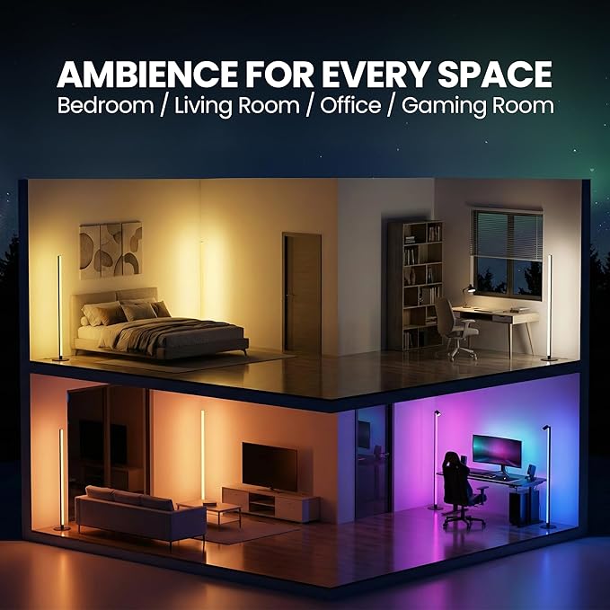 24V Smart RGB Floor Lamp with Independent Color Control Warm & Cool White, 2000 Lumens Reading Light, Music Sync, Compatible with Alexa & Google Assistant, App & Remote Control