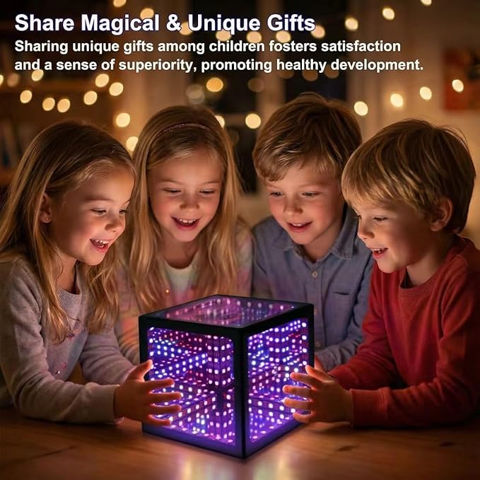 Infinity Hyper Cube LED Table Lamp - Infinity mirror desk Lamp with 100+ Patterns, Music Sync, App Control,Cool Color Changing Night Lights For Gaming,party,living room,bedroom, light display(7Inches)