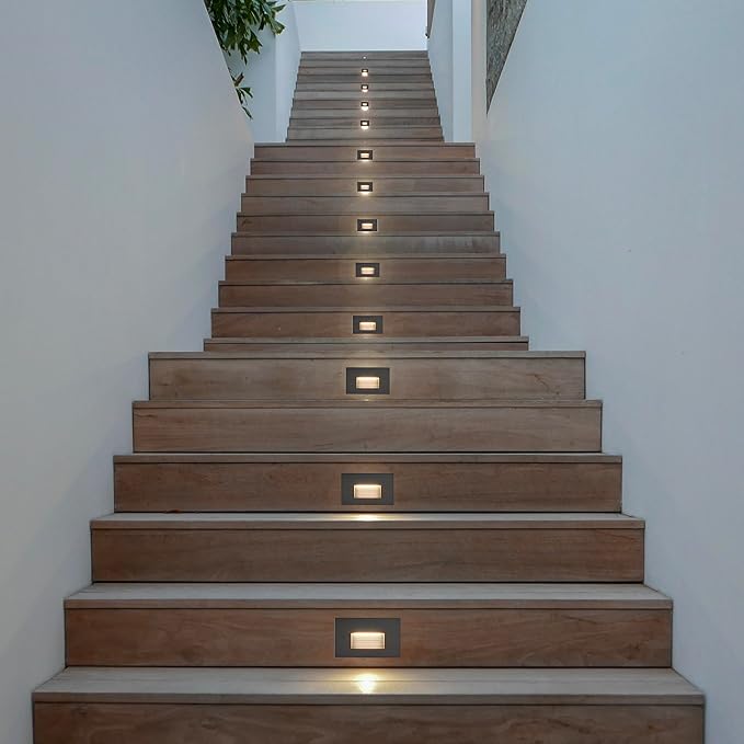Maxxima Horizontal LED Step Light, Indoor/Outdoor Stair Light, 3 CCT Color Selectable 3000K, 4000K, 5000K, 30 Lumens, Black, 2-Pack