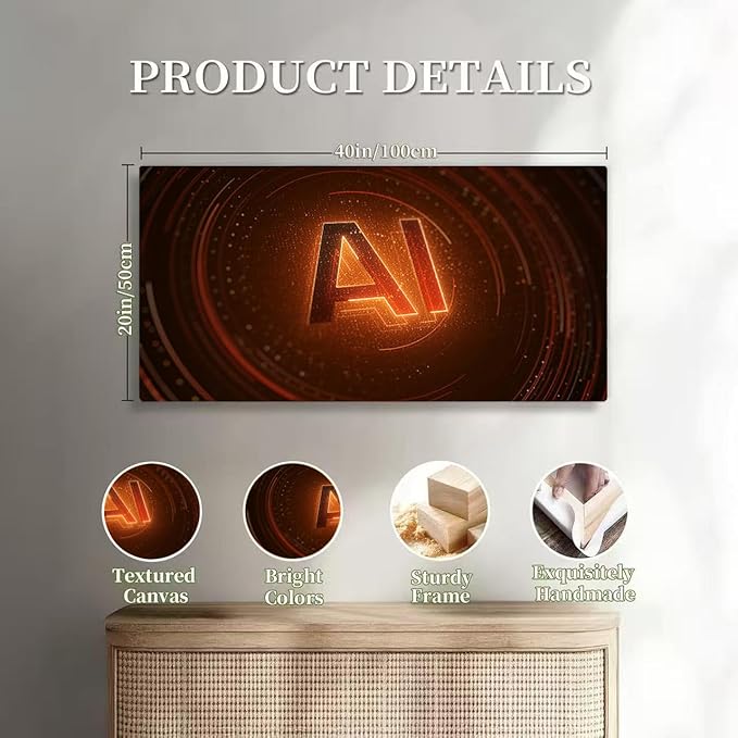 Wibinuki Wall Art Wall Decor Wall Paintings AI Technology Glowing Interface for Living Room Bedroom Bathroom Home Decor Can Be Hung Directly 20"x 40"