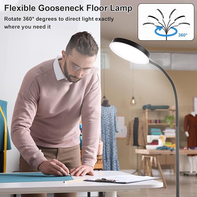 Floor Lamp, LED Floor Lamps for Living Room, Stepless Adjust Color Temperatures & Brightness Standing Lamp with Touch Control Tall Lamps Adjustable Gooseneck Reading Floor Lamp (Black)