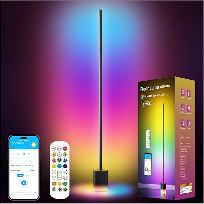 DAYBETTER Smart Floor Lamp, RGBW Corner Lamp Work with Alexa & Google Assistant, Ambient Lighting Floor Lamps for Bedroom, 16 Million DIY Colors, Music Sync, LED Floor Lamp for Living Room