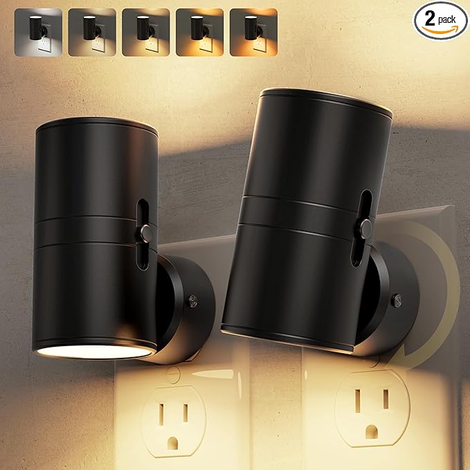 L LOHAS LED Night Light, Night Lights Plug into Wall with 5 Colors, Dusk to Dawn Sensor, 330° Rotating LED Nightlight Plug In for Kids, Dimmable Night Light for Hallway Bedroom Bathroom Adults, 2 Pack