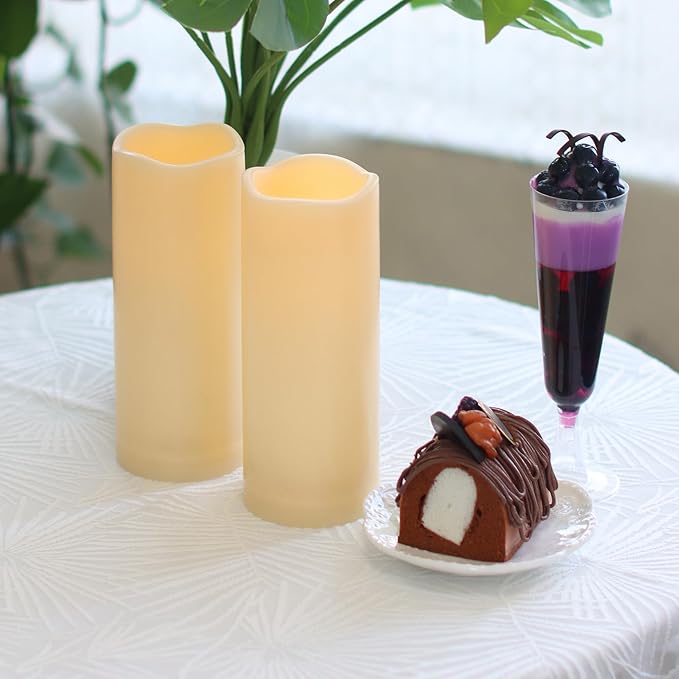 Waterproof Outdoor Battery Operated Flameless Candles with Auto Timer Flickering Plastic Resin Electric LED Pillar Lights for Lantern Patio Garden Wedding Party Decorations 3x8 Inches 2 Pack White