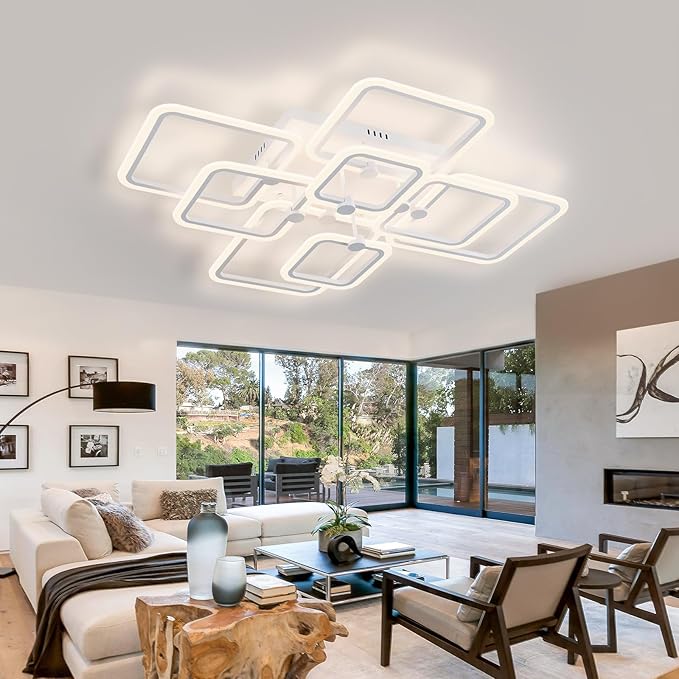Dimmable Modern LED Ceiling Light 8-Square White Flush Mount LED Ceiling Light with Remote for Living Room Bedroom Close to Ceiling Light Fixture