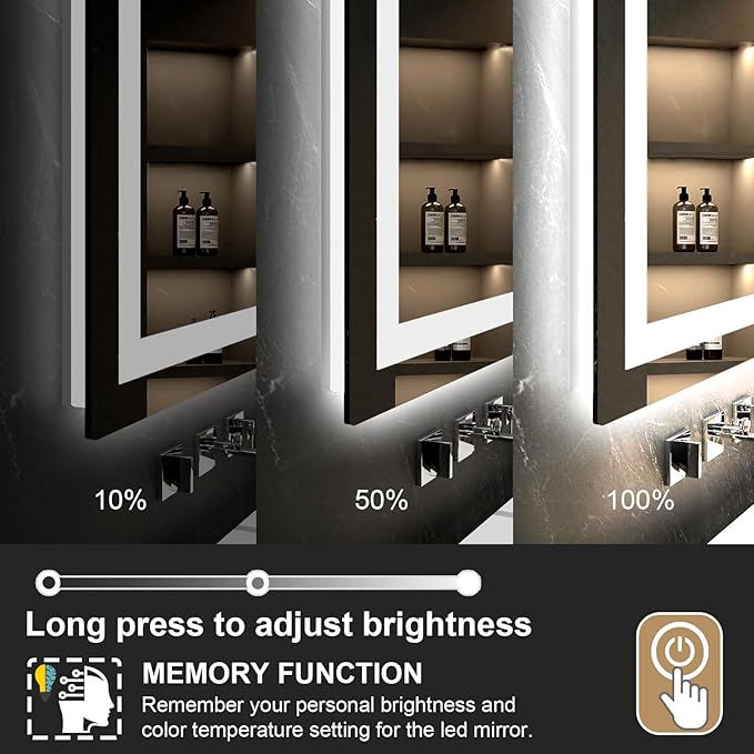 LED Mirror for Bathroom 48x30 Lighted Bathroom Vanity Mirrors with Lights, Brighter Frontlit and Backlit Anti-Fog Mirror, Tempered Glass, Dimmable 3 Colors Light Modes, Memory Function