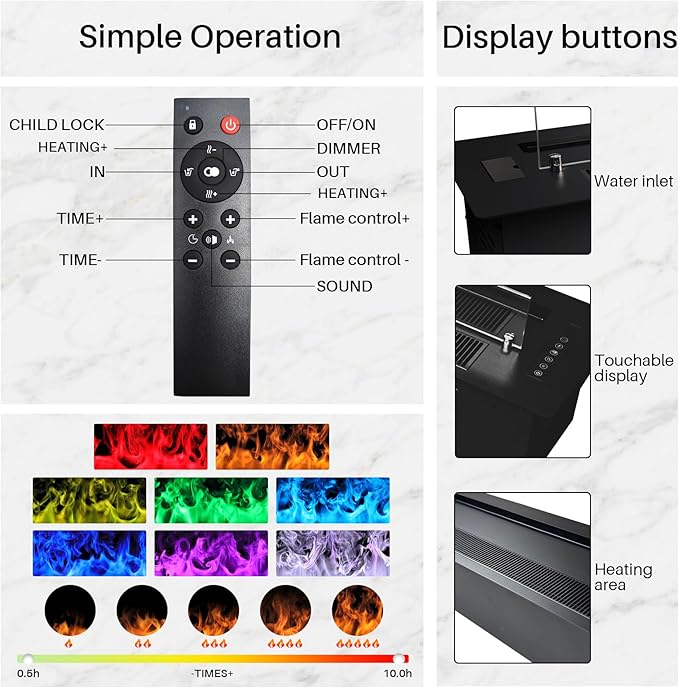 78.7" 3D Water Vapor Electric Fireplace Heater - Humidifier Function,Smart APP/Remote Control,Colorful Realistic Flame, Decorative Steam Atomizing Fireplace for Home, Office, Hotel & Restaurant