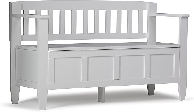 SIMPLIHOME Brooklyn Entryway Storage Bench - 48 inch Wide Solid Wood Hallway Bench in White, Contemporary Mudroom Bench for Entry or Foyer with Lift-Up Lid and Spacious Hidden Storage