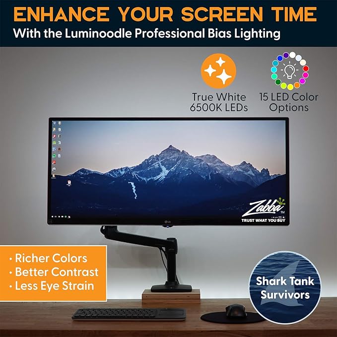 Power Practical LED Strip Lights Backlight, USB Light Strips w/Remote for 15 Ambient Color Bias Lighting Options & 10 Brightness Modes, for TV/Computer Decor/Indoor Use, Size (60"-80" TV)