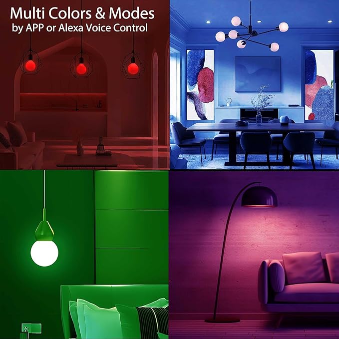ILC G25 Globe Light Bulbs, App-Controlled Vanity Light Bulbs via Bluetooth Mesh,1600 Million Colors, 600LM, 6W, 60W Equivalent, 2700K Warm White, CRI>95+, E26 Base, Dimming via app only, 6 Pack