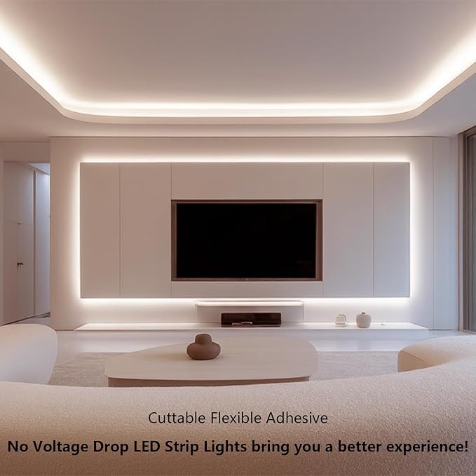 24V COB LED Strip Lights 65.6ft Kit, 4000K Natural White Cuttable Adhesive 480LEDs/M CRI 90+ LED Tape Light with Power Supply for Bedroom Kitchen Living Room Ceiling
