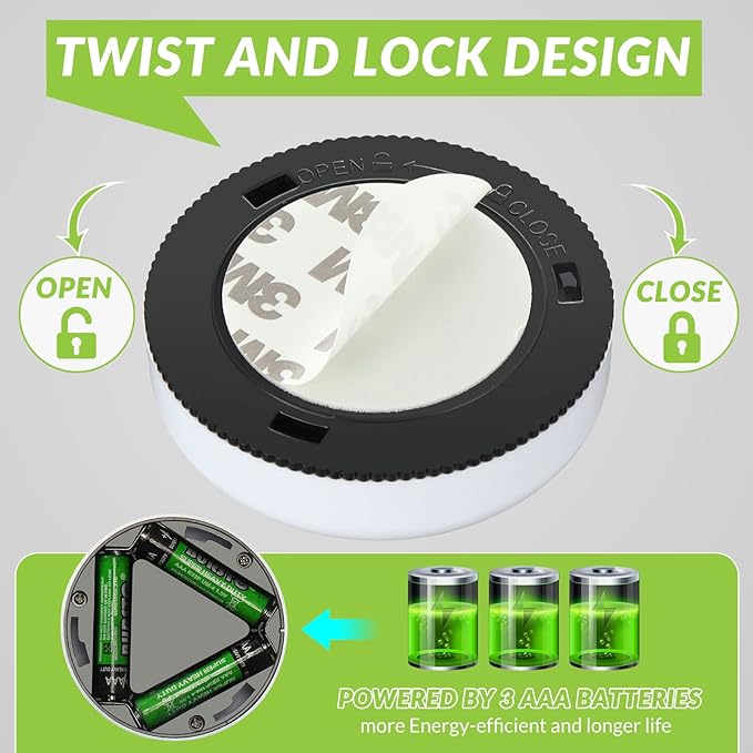 Macarrie 24 Pack Push Tap LED Puck Lights, 2.68" Mini Wireless Touch Night Light, 60 Lumens Battery Operated Stick on Lights for Under Cabinet, Kitchen Counter, Closet & Wall(White)