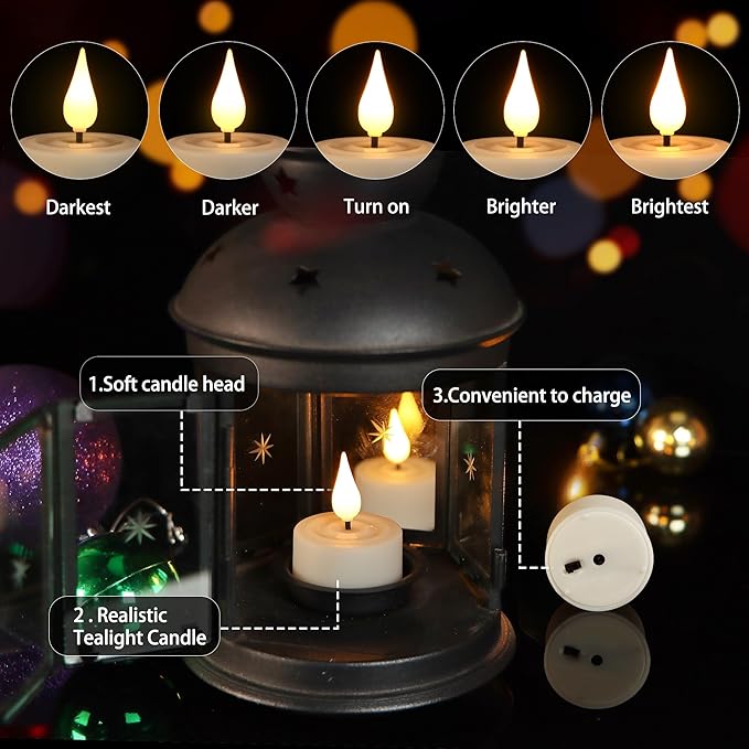 Rechargeable Tea Lights with Remote Control & Timer Flickering Flameless 3D Wicks Tealight Candle Candles with Charging Cable for Home,Halloween,Christmas Decor (12pcs,Warm White(A))