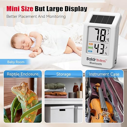 BaldrTherm Bluetooth Thermometer Wireless, Smart Thermometer with App Control, 200ft Coverage, Offline Storage, Trend Charts, Real-Time Alerts for Home, Pet Cage, Indoor/Outdoor Use, White, 2pack