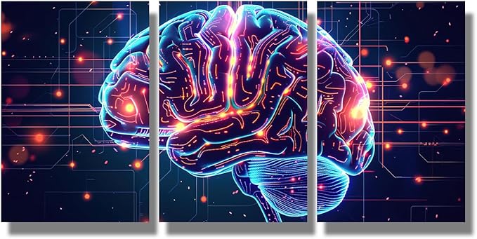 LSIUHWUWI Canvas Art Wall Decor for Bedroom AI Brain Cloud Networking Art Prints GPU, Crypto, AI Canvas Art Wall Painting Artwork for Walls Canvas Wall Decor Framed Ready to Hang 12x16inchx3