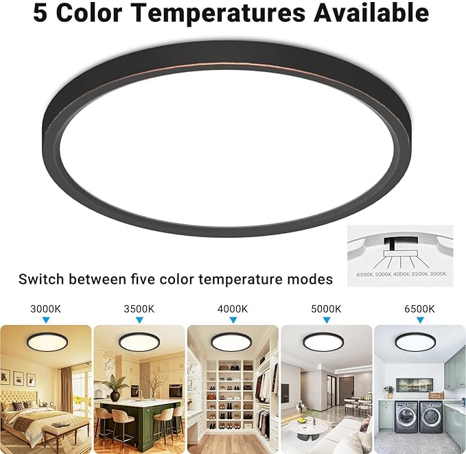2 Pack LED Flush Mount Ceiling Light,12Inch 24W,3000K/3500K/4000K/5000K/6500K 5 Color Temperatures Ceiling Light Fixture for Kitchen Porch Hallway Bedroom Bathroom Closet,Oil-Rubbed Bronze