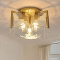 Modern Semi Flush Mount Ceiling Light Fixture, Gold Hallway Light Fixtures Ceiling Mount, Dimmable Foyer Kitchen Lighting Fixtures Ceiling Lights for Bedroom Bathroom Dining Room Laundry Room Entryway