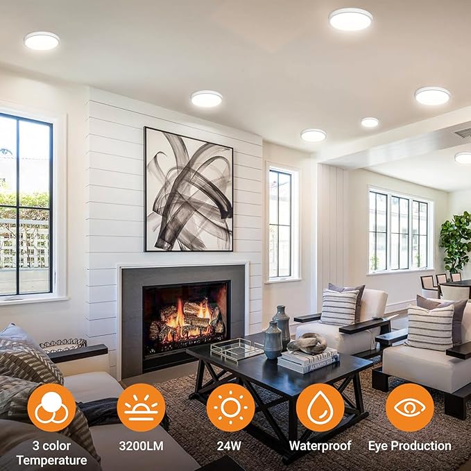 3 Pack Flush Mount Ceiling Light Fixtures - 3000K-4000K-6500K & 100W Equivalent Flat led Lights for Room Ceiling,12 Inch Ultra Thin Round White Ceiling Lights for Living Room,Bedroom,Kitchen,Bathroom