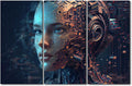 Futuristic Technology Wall Art for Living Room Artificial Intelligence Pictures Print On Canvas, 3 Panel Modern Wall Decoration for Bedroom Living Room Giclee Wooden Framed, 60" Wx40 H