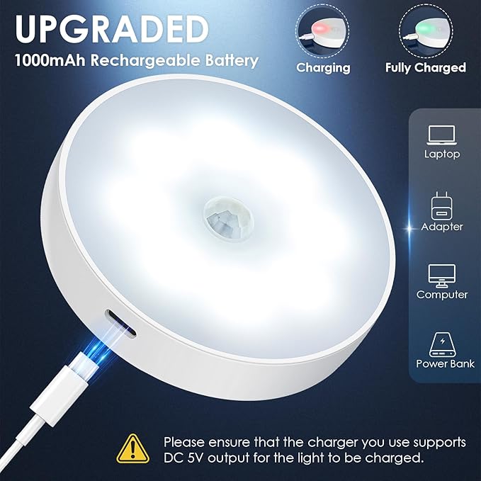 Motion Sensor Puck Light with Remote, Wireless Dimmable Under Cabinet Lighting, Rechargeable Magnetic Closet Night Light, 12-Pack, Cool White