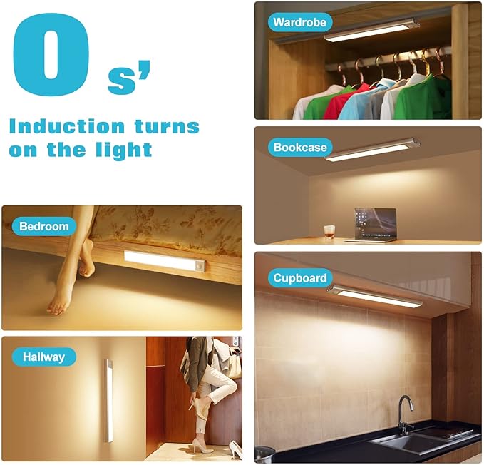 70-LED Motion Sensor Cabinet Light,Under Counter Closet Lighting, Wireless USB Rechargeable Kitchen Night Lights,Battery Powered Light,Uniform Light for Wardrobe