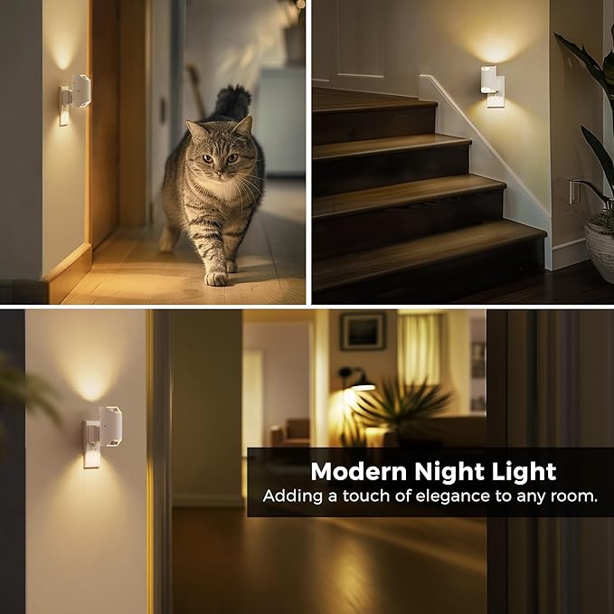 L LOHAS LED Night Lights Plug into Wall, Dimmable Night Light 0-100LM, Dusk to Dawn Sensor, Soft White 3000K, Plug in Nightlights for Hallway Bedroom Stairway, 2 Pack