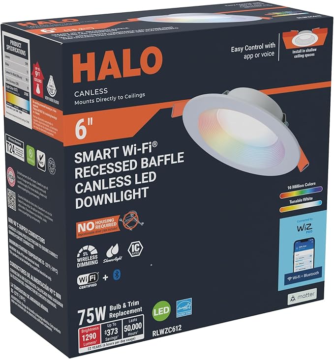 HAL0 6" Smart Wi-Fi® Recessed Canless LED Downlight 4-Pack, Connected by WiZ Pro - RLWZC612-4PK