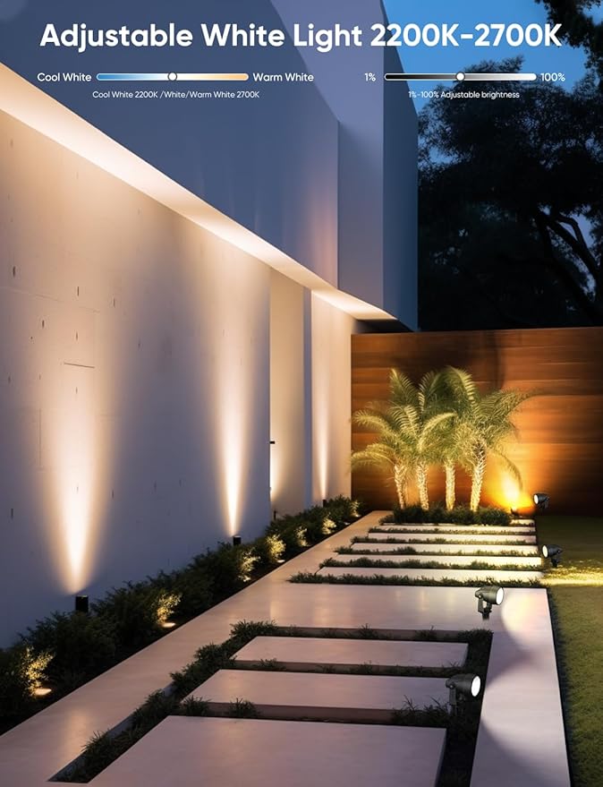 APPECK Spot Lights Outdoor, RGBW Low Voltage Landscape Lighting, Color Changing Uplighting Spotlights with App, IP65 Waterproof LED Outdoor Lights for Garden Yard Outside Decoration, 8 Pack