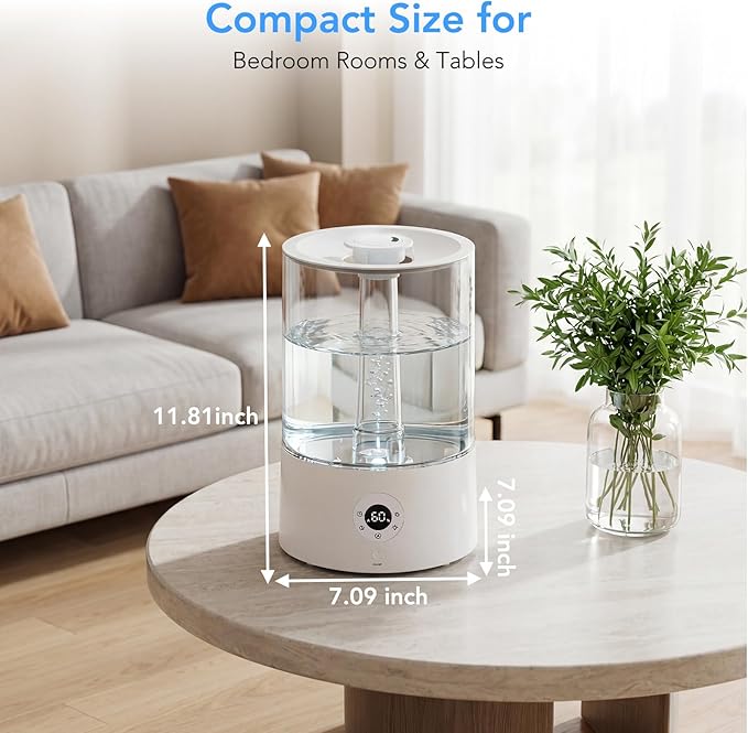 4L Top Fill Humidifier for Bedroom, Auto Constant Humidity, Smart Control, Quiet Ultrasonic Cool Mist, 360° Nozzle, 3 Mist Levels, 7-Color Light for Home Office Baby Room