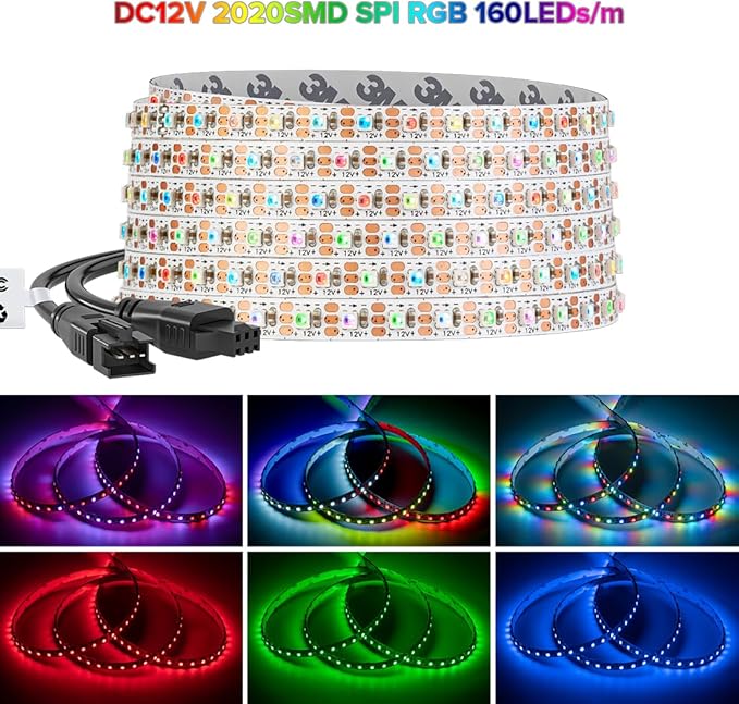 BTF-LIGHTING WS2812B IC RGB 5mm Ultra Narrow LED Strip 2020SMD DC12V Individually Addressable 13.1FT 160Pixels/m 640LED Dream Color Tape Light for Home DIY Decoration IP30 (No Adapter or Controller)