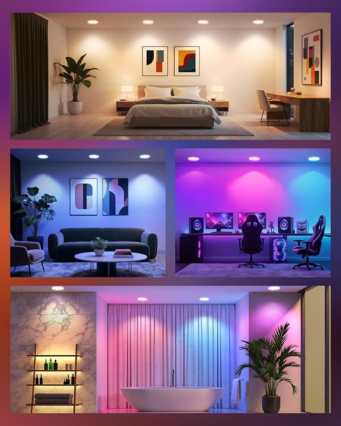 Smart Recessed Lighting 6 Inch, RGBCW Color Changing Canless Recessed Ceiling Lights, Dimmable Retrofit Downlight Compatible with Alexa, Siri, Google Voice & App Control with Junction Box, 12Pack