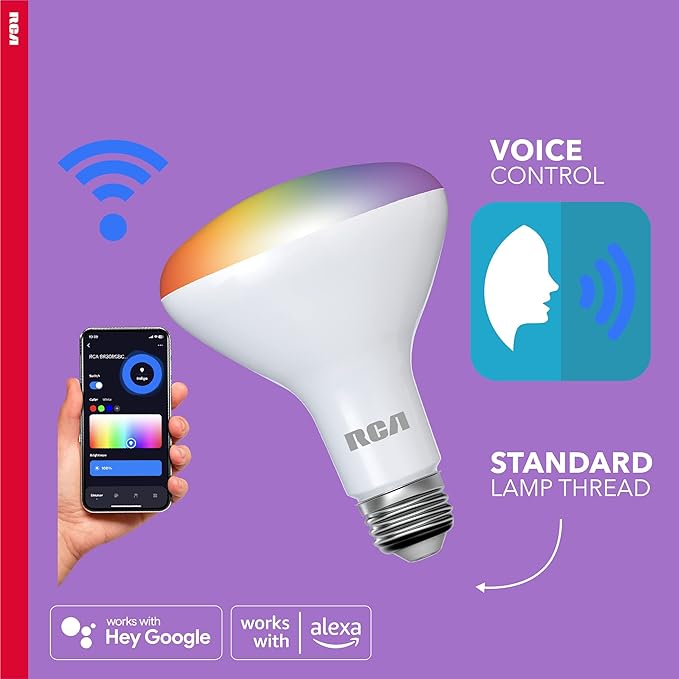 RCA WiFi LED Smart Light Bulbs 2-Pack, BR30 Indoor Flood Light 9W 60W Equivalent, Alexa Devices Compatible, Google Home, Dimmable Tunable White & Color Changing Lightbulb, 720 Lumens E26