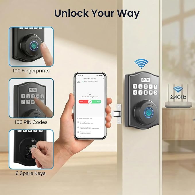 WiFi Smart Lock, Fingerprint Keyless Entry Door Lock, Built-in Wi-Fi Keypad Deadbolt for Front Door, Easy Installation, App Remote Control, Auto Lock