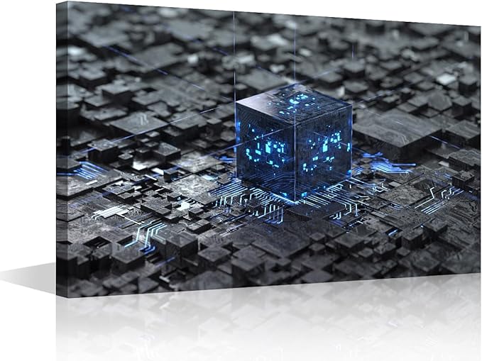 TUMOVO Wall Art for Living Room CPU Concept Bedroom Wall Decor AI Wall Paintings for Office Technology Digital Art Print On Canvas Modern Artwork Stretched and Framed Ready to Hang, 24x16in