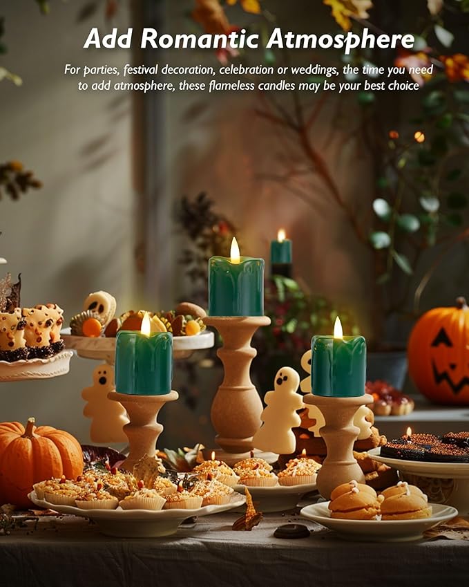 Homemory St. Patrick's Day 2" x 2" Green Timer Flickering Flameless Candles, 400+ Hour Battery Operated Votive Candles, 6Pack 3D Wick Electric Fake Candles for Party, Festival Celebration