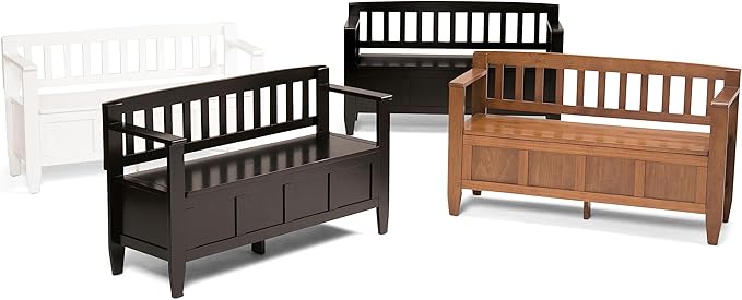 SIMPLIHOME Brooklyn Entryway Storage Bench - 48 inch Wide Solid Wood Hallway Bench in Medium Saddle Brown, Contemporary Mudroom Bench for Entry or Foyer with Lift-Up Lid and Spacious Hidden Storage