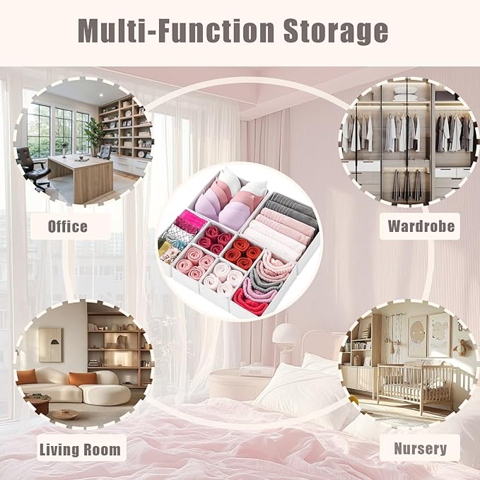 Drawer Organizer Clothes 8 Pack Clothes Organizer Dresser Drawer Organizers for Socks Underwears Bras Foldable Closet Organizers and Storage Fabric Storage Dividers for Nursery Bedroom, White