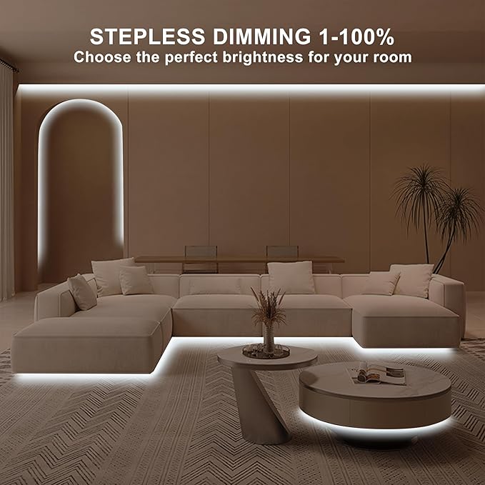 16.4ft COB Led Strip Light with Remote, 6500K Ra93+ Dimmable Bright Daylight White Led COB Strip Light, White Continuous Led Strip Light for Mirror, Stair, Cabinet, Room