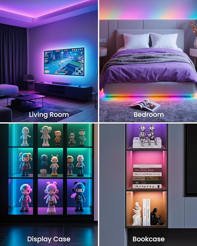 16.4ft RGB+IC LED Lights for 50-75 Inch TV, Backlight Strip Behind TV with Music Sync, Bluetooth APP and Voice Control, 44 Scene Modes, for Ambient Mood Lighting, Monitor Game, Bedroom, Living Room