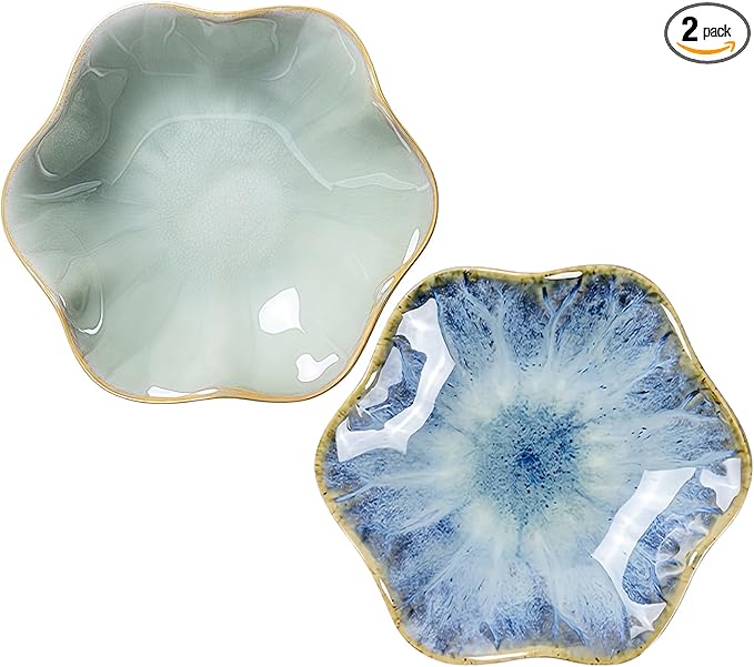 2Pcs Ceramic Jewelry Dish - Lotus Leaf Shape, for Ring Holder Necklace Small Key, Suitable for Mother Friend Sister, Gifts for Women, Cute Plate Trinket Tray, Home Decor (Green & Light Blue)