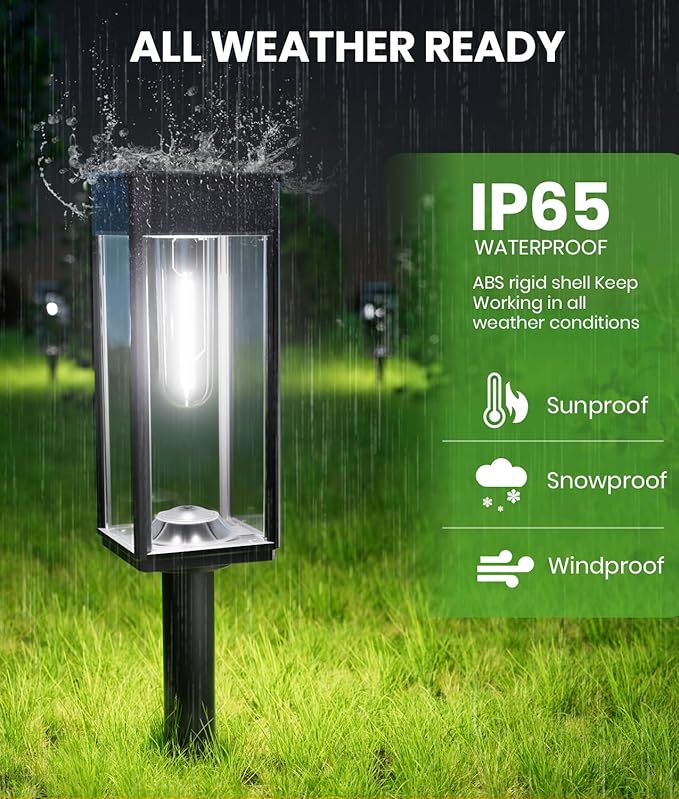 Solar Pathway Lights Outdoor,Bright Solar Lights for Outside, Waterproof Auto On/Off Garden Lights Solar Powered Landscape Lights for Yard Walkway Driveway Lawn (Cool White, 2 Pack)