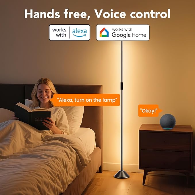 TJOY Smart Wi-Fi Floor Lamp, LED Corner Light Compatible with Alexa, 1200 Lumen, Modern Floor Lamp with Remote, Music Sync, RGB Color Changing Standing Tall Lamp, for Living Room Bedroom