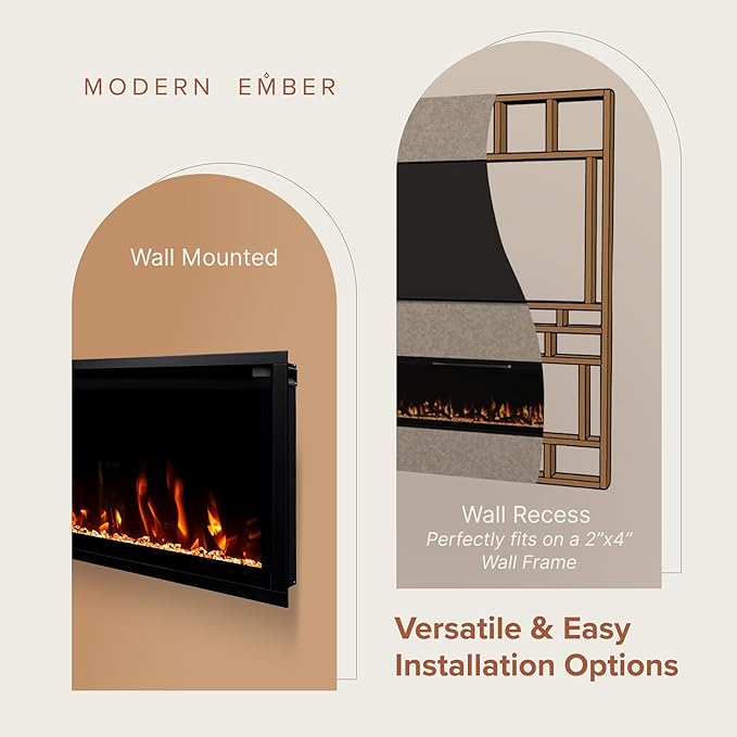 Modern Ember Aerus Slim 72 Inch Smart Linear Electric Fireplace | Recessed in-Wall or Wall-Mount | LED Multiple Flame Colors | Alexa/WiFi Enabled | 4.25” Profile | Remote Included