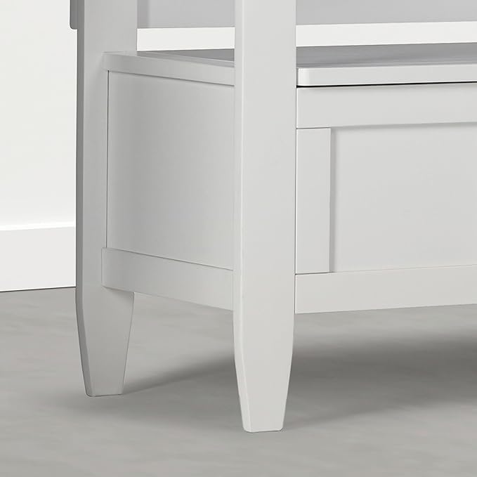 SIMPLIHOME Brooklyn Entryway Storage Bench - 48 inch Wide Solid Wood Storage Seat in Chantilly White, Contemporary Bench for Entryway or Living Room with Lift-Up Lid and Slatted Backrest